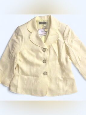 $129 NWT Kasper Vintage Buttoned Blazer Jacket Butter Creamy Yellow